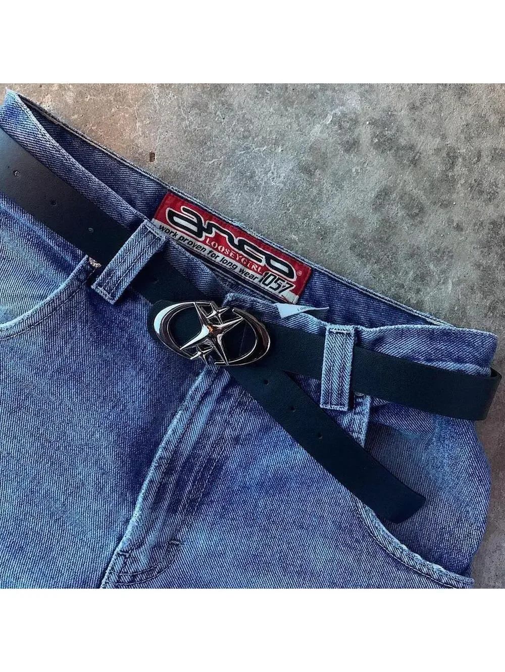 Vintage 2000s y2k style Punk futuristic Moon Star Buckle Belt. 41.5 inches